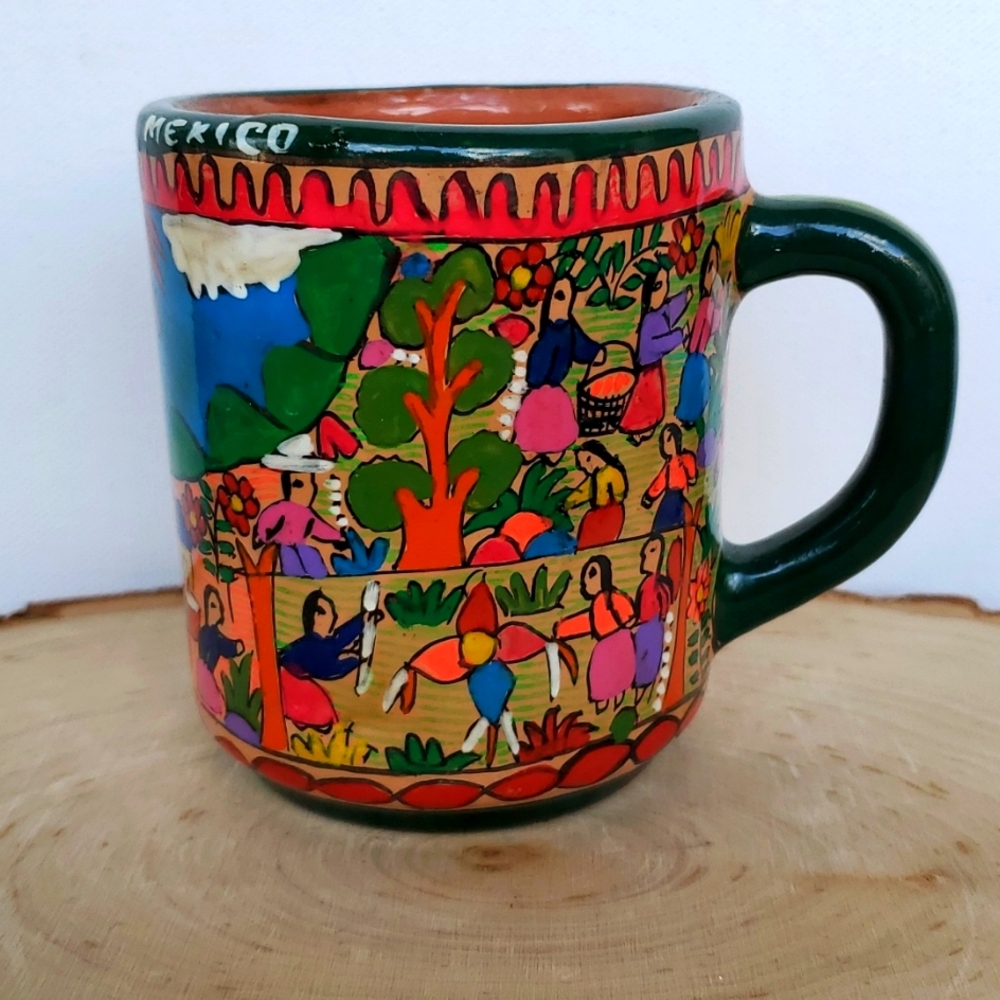 Handpainted Mexican Pottery Colorful Small glazed Mug